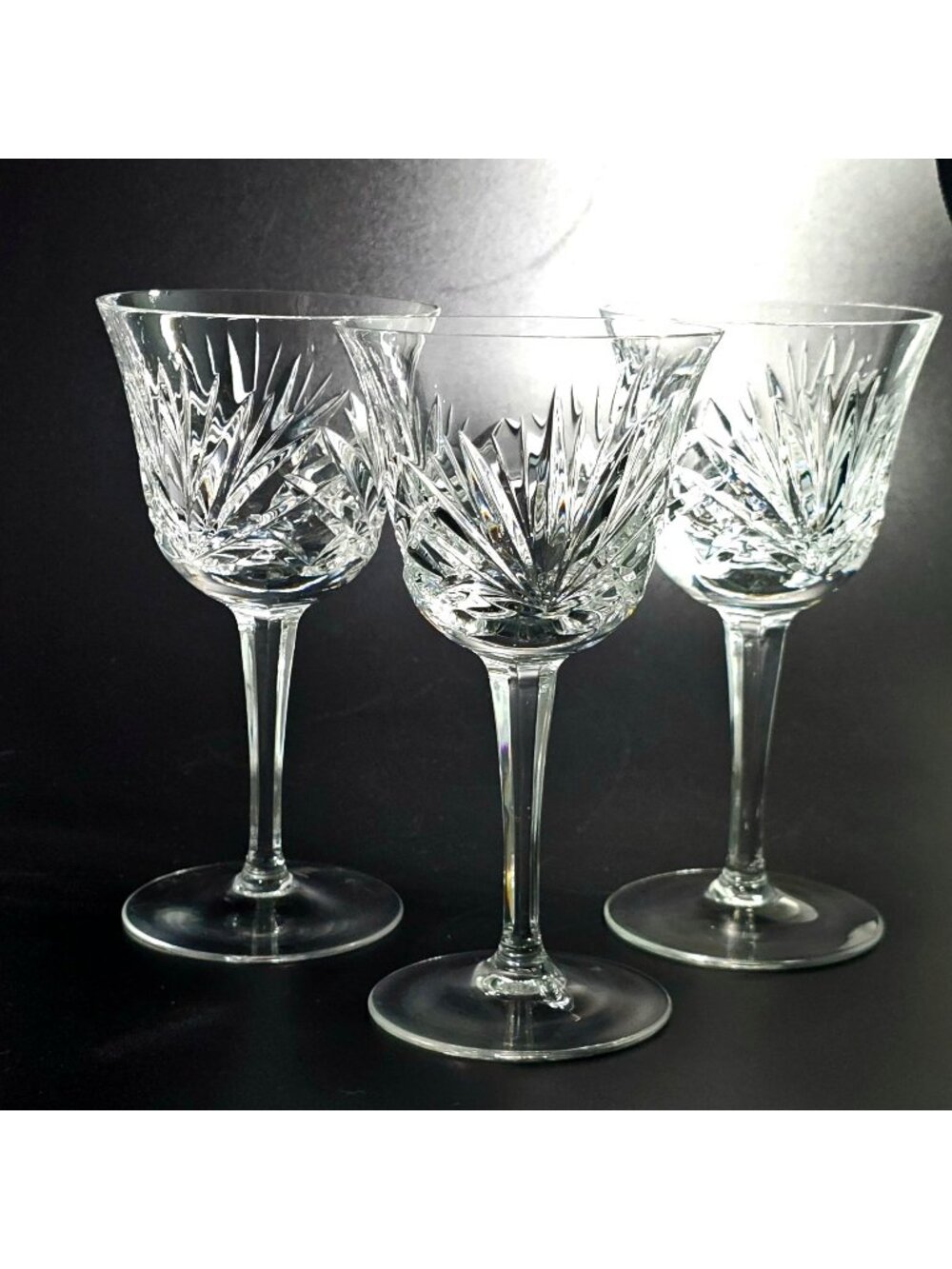 3 Gorham Cherrywood Wine Glasses 6.25" claret 6oz cut glass lead crystal 1980s